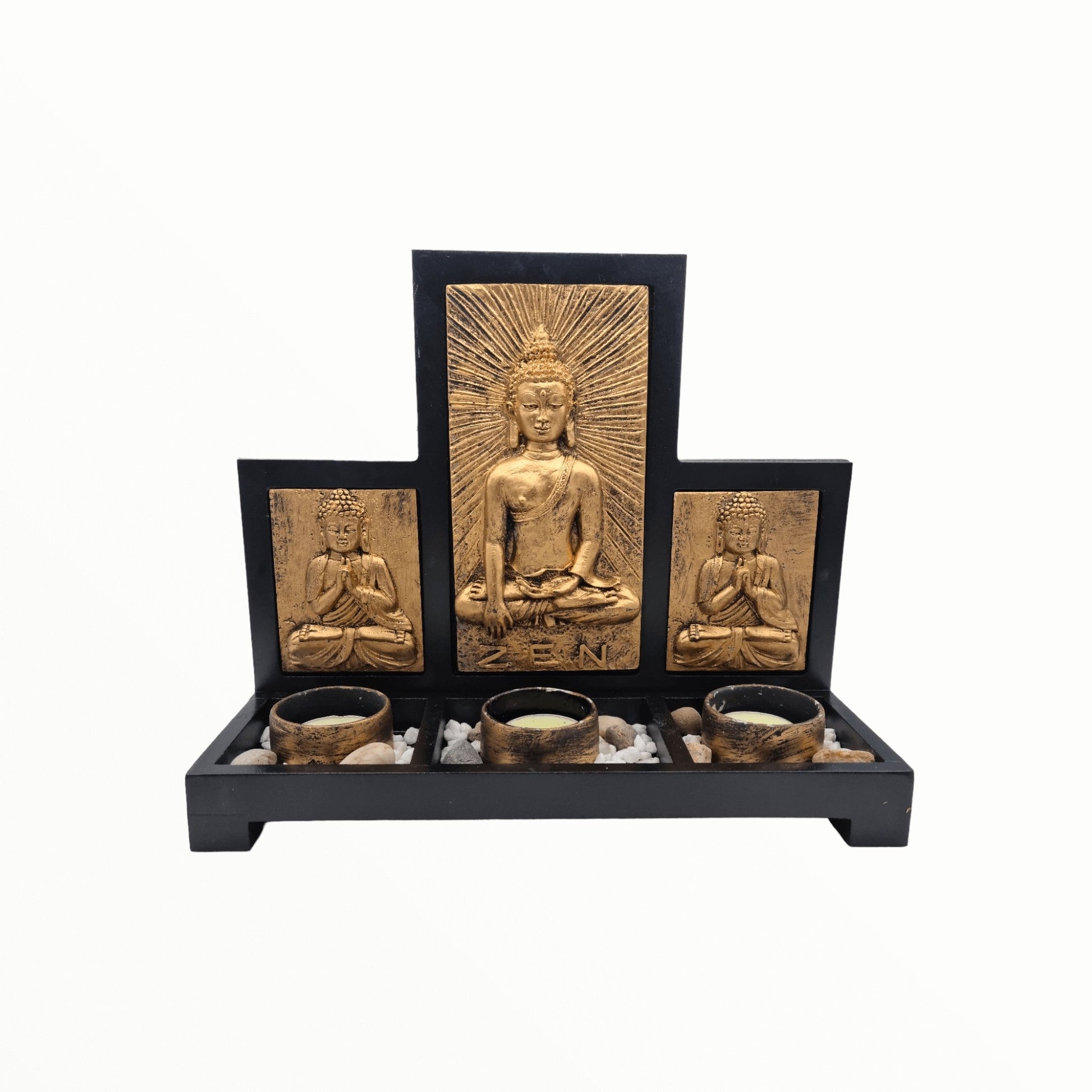 Buddha Set mit 3 Teelichter Gold - Mabuhay Pinoy Asia Shop