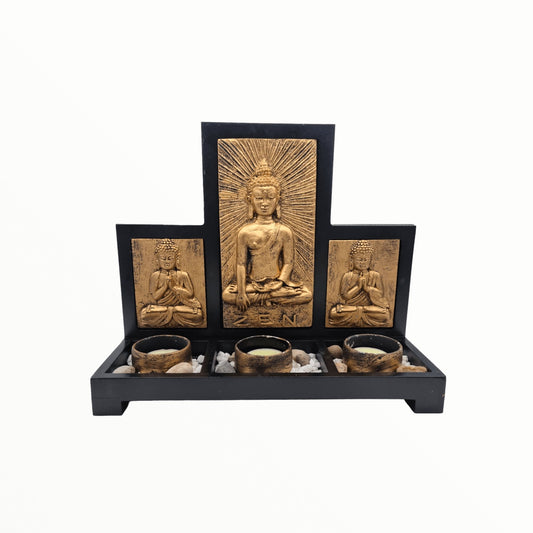 Buddha Set mit 3 Teelichter Gold - Mabuhay Pinoy Asia Shop