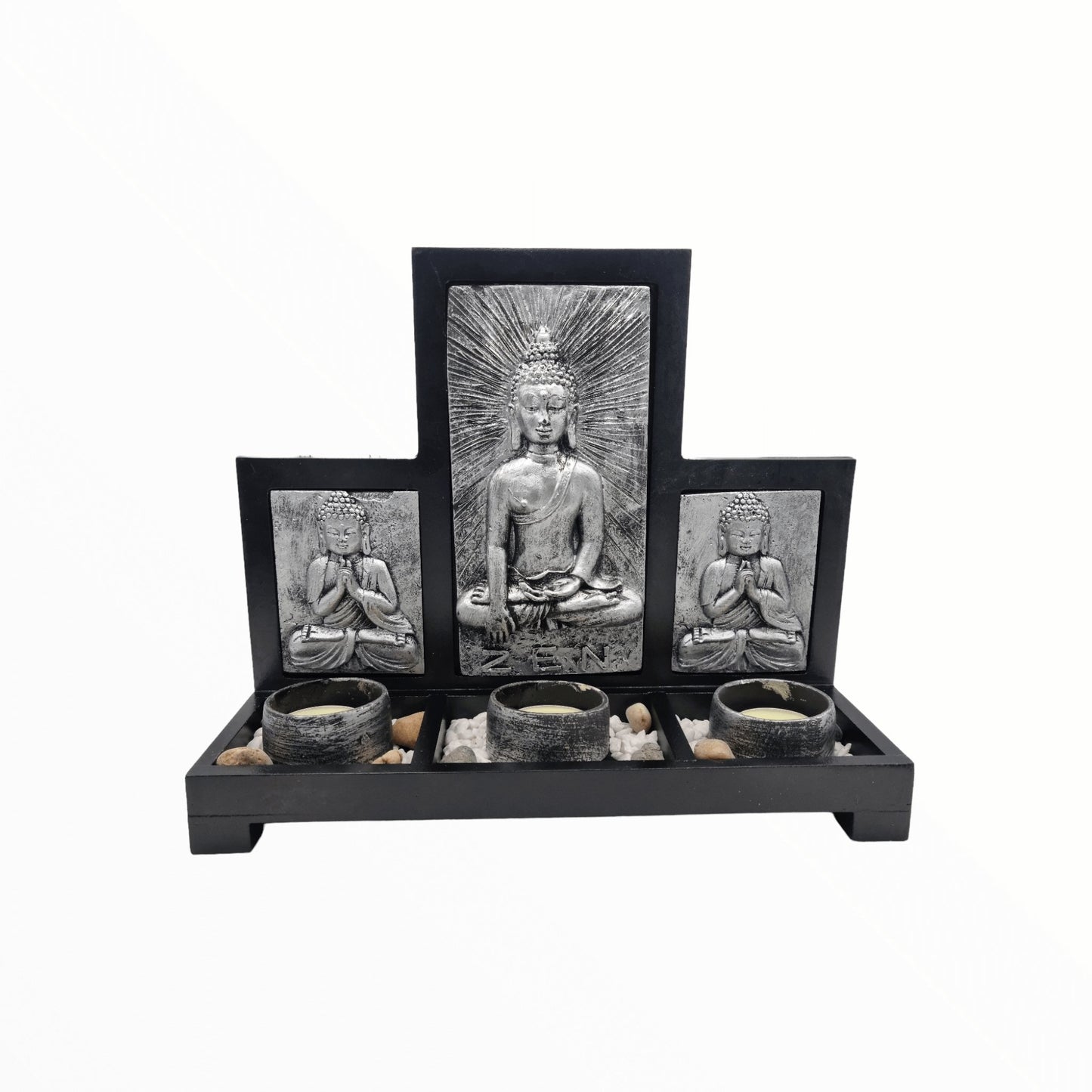 Buddha Set mit 3 Teelichter Silber - Mabuhay Pinoy Asia Shop